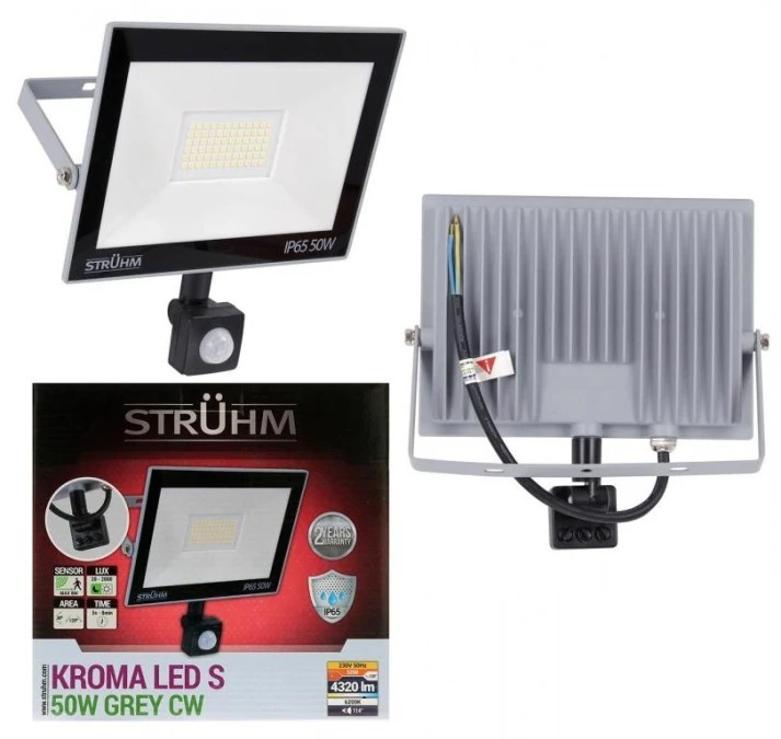 Naświetlacz lampa zewnętrzna LED KROMA 50W 6200K szara + czujnik PIR 03707 STRUHM - obrazek 1