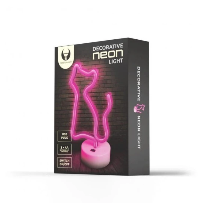 Neon na podstawce LED KOT róż FSNE02 Forever Light - obrazek 2