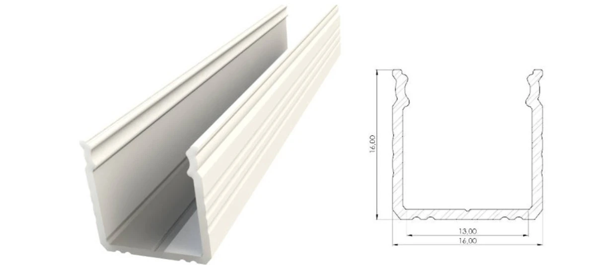 Nawierzchniowy profil LED biały lakier 16x16mm 1000mm AL12‑GLS3‑LW‑1000 GLALU - obrazek 1
