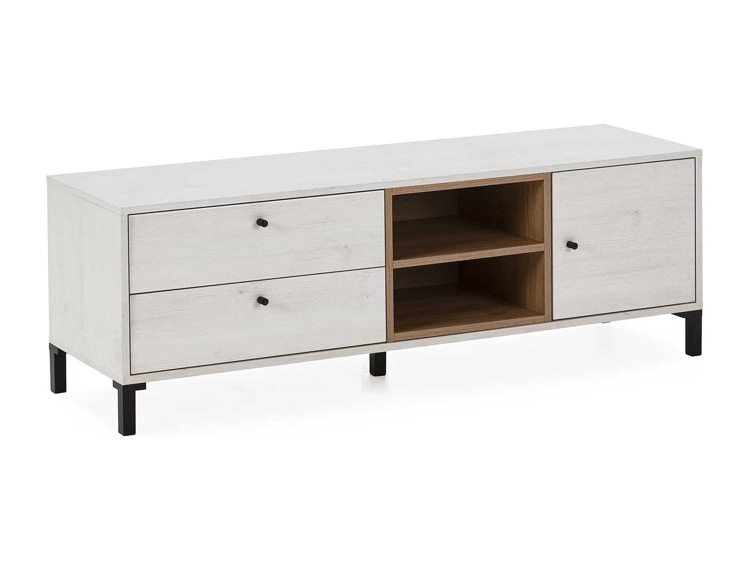 Kolumna RTV Javea 2 szuflady i 1 drzwi, kolor biały i drewno, 136,5 cm (szerokość) 146947