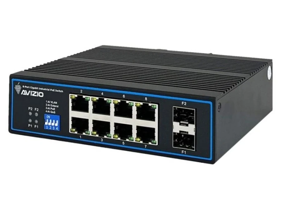 Niezarządzalny przełącznik przemysłowy (switch) 10xRJ45 ‑ 8 portów RJ45 PoE+ 1Gb/s + 2 porty SFP Uplink 1Gb/s AVIZIO - obrazek 2