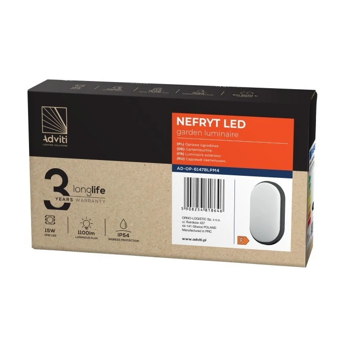 NEFRYT LED 15W, oprawa ogrodowa, 1100lm, IP54, 4000K, czarna,AD‑OP‑6147BLPM4 - obrazek 2