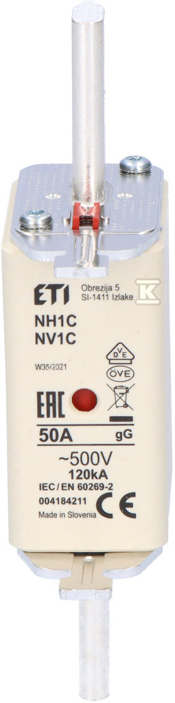 Wkładka bezpiecznikowa - NH1C gG 50A/500V - zwłoczna 004184211 - obrazek 2