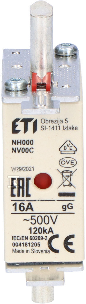 Wkładka bezpiecznikowa - NH000 gG 16A/500V - zwłoczna 004181205 - obrazek 2