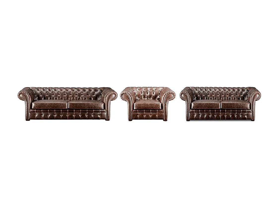 Komplet wypoczynkowy 3+2+1 typu chesterfield CLOTAIRE z postarzanej skóry 81777 - obrazek 1