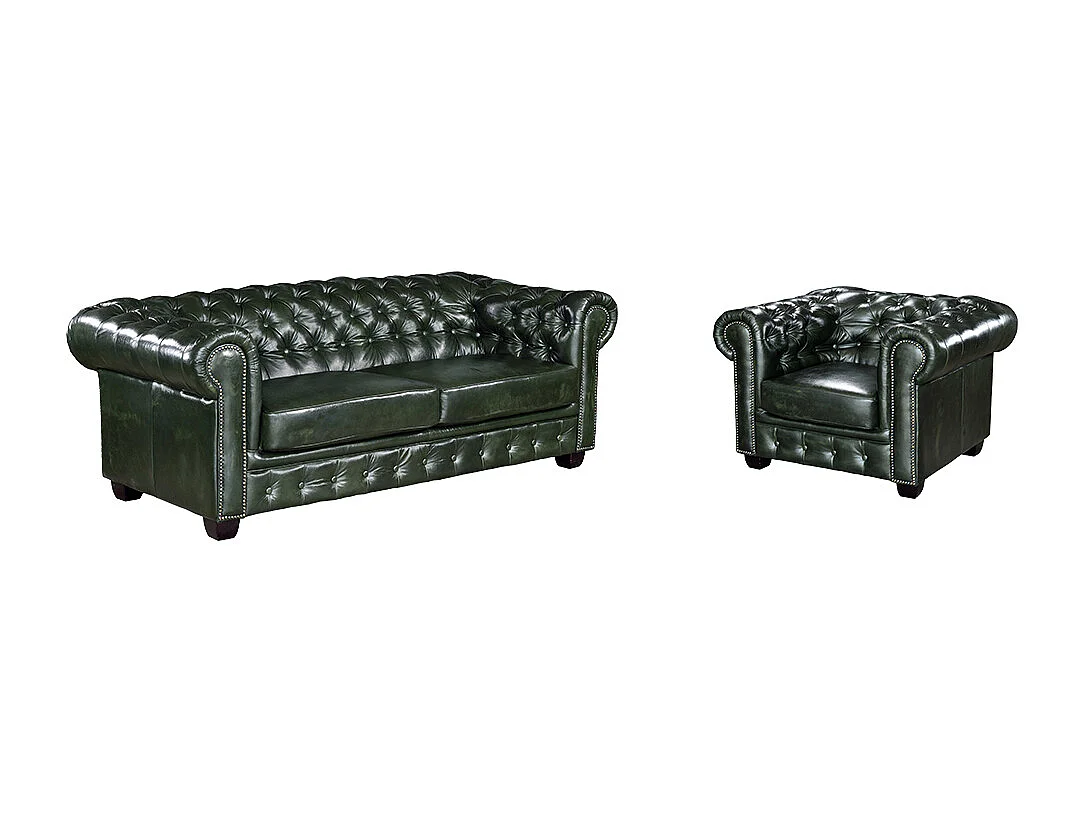 Komplet wypoczynkowy typu chesterfield 3+1BRENTON 100% skóry bawolej - Kolor: zieleń cesarska 82110 - obrazek 1
