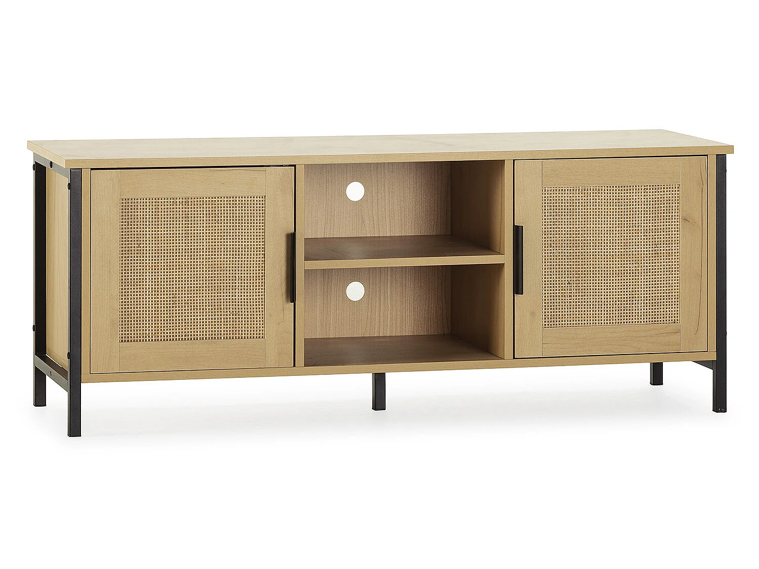 Kolumna TV Cruz 2 drzwi kolor dębu z naturalnym rattanem, 120 cm. 896993