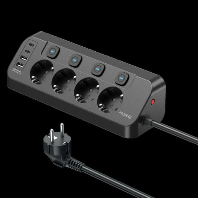 Narożna listwa MORRE 2m M412 ‑ 4niazda AC, 2xUSB‑C, 2xUSB‑A 15W
