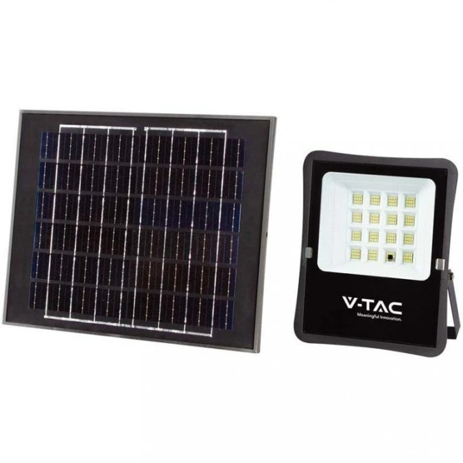 Naświetlacz LED SMD 12W 1200lm 6400K 10000mAh IP65 czarny barwa CW biała zimna z panelem solarnym VT‑55100 V‑TAC - obrazek 1