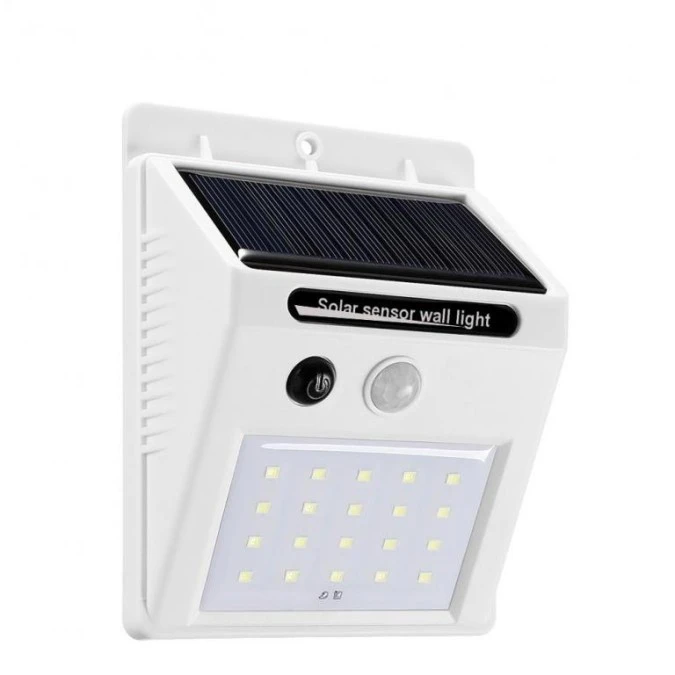 Naścienna lampka SOLAR 3W LED, 200lm, czujnik ruchu 3m, 90‑120st/czujnik zmierzchu, biała / 46801
