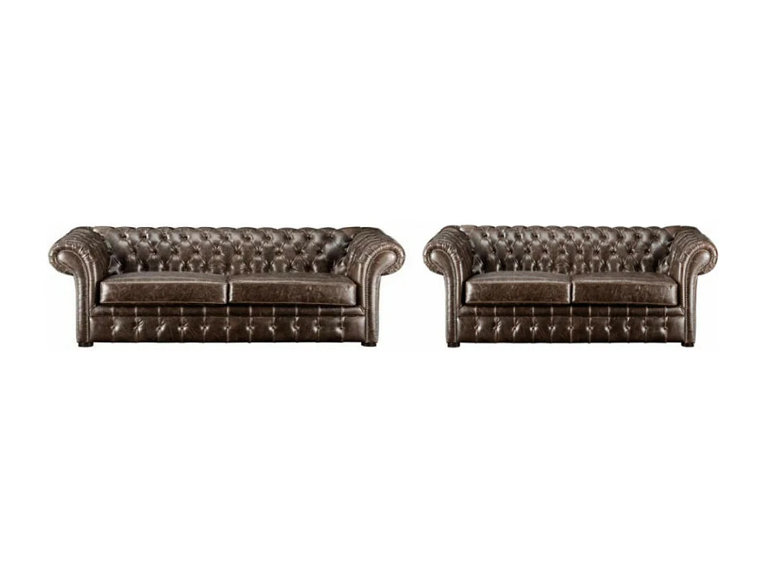 Komplet wypoczynkowy 3+2 typu chesterfield CLOTAIRE z postarzanej skóry 81751 - obrazek 1