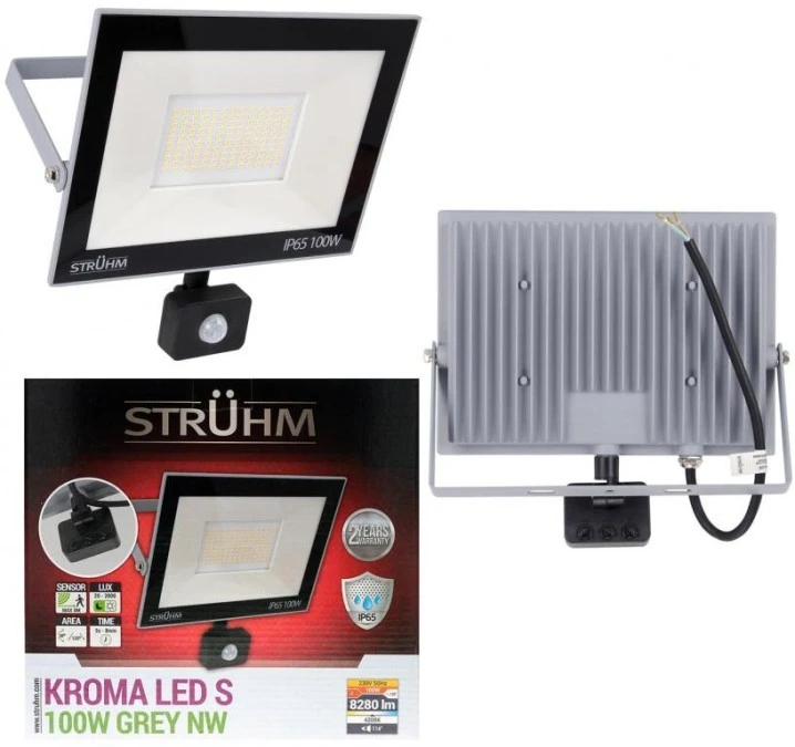 Naświetlacz lampa zewnętrzna LED KROMA 100W 4200K szara + czujnik PIR 03608 STRUHM - obrazek 1