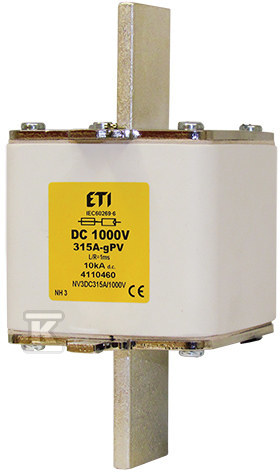 Wkładka bezpiecznikowa - NH3 gPV 315A/1000V DC - do ochrony instalacji fotowoltaicznych PV / DC 004110460 - obrazek 1