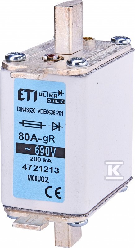 Wkładka bezpiecznikowa - NH000/K UQ2 gR 80A/690V - ultraszybka / z wybijakiem 004721228 - obrazek 1