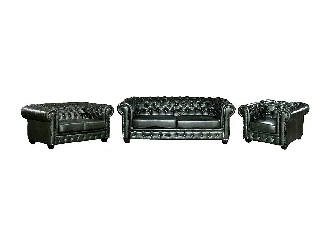 Komplet wypoczynkowy typu chesterfield 3+2+1 BRENTON 100% skóry bawolej - Kolor: zieleń cesarska 87543 - obrazek 1