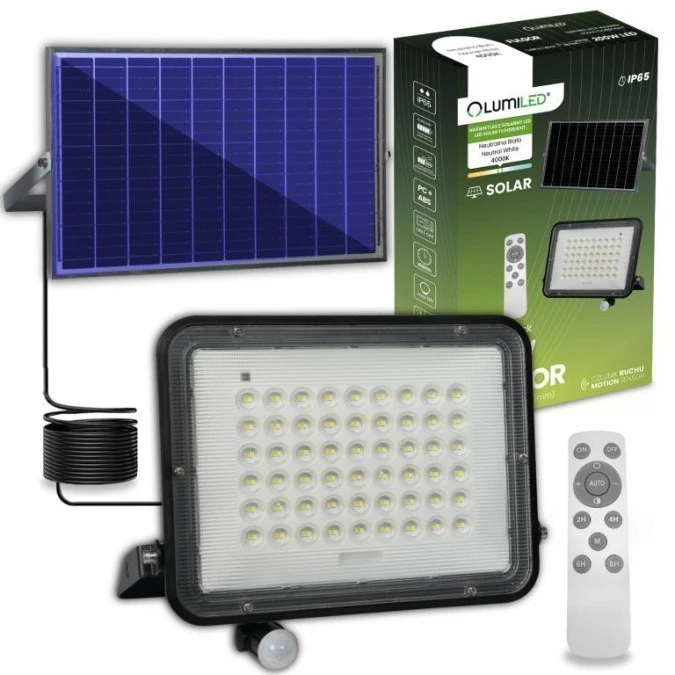Naświetlacz Solarny LED Halogen 200W Lampa Ogrodowa 4000K IP65 Czujnik Ruchu PIR + Pilot FULGOR LUMILED - obrazek 3