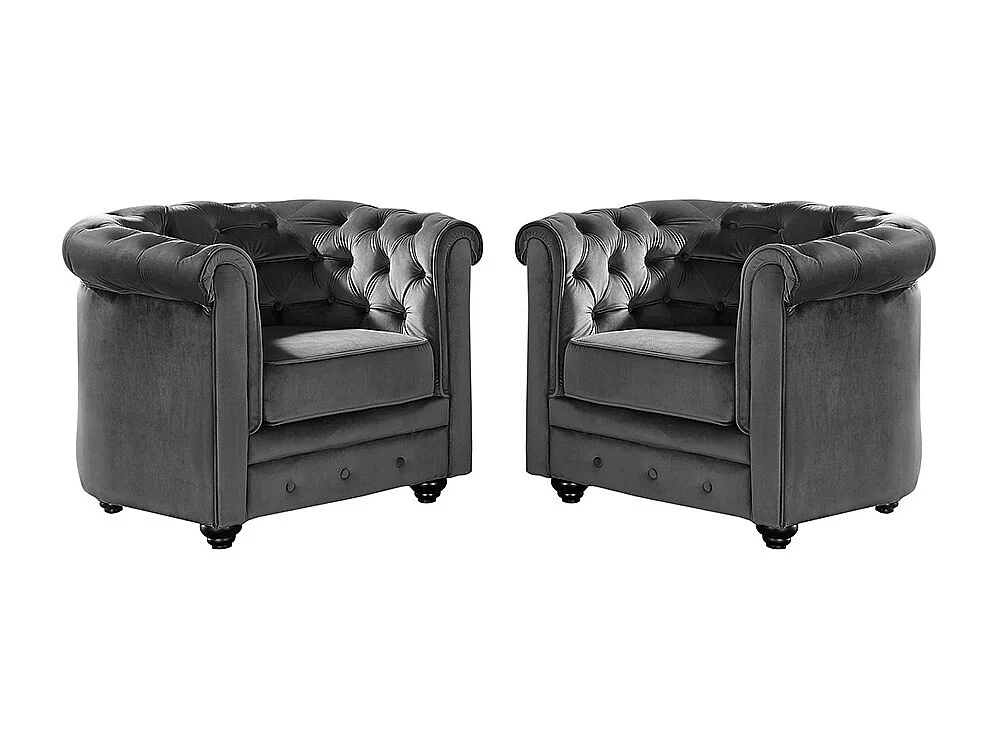 Komplet 2 foteli CHESTERFIELD – Antracytowy welur 89349