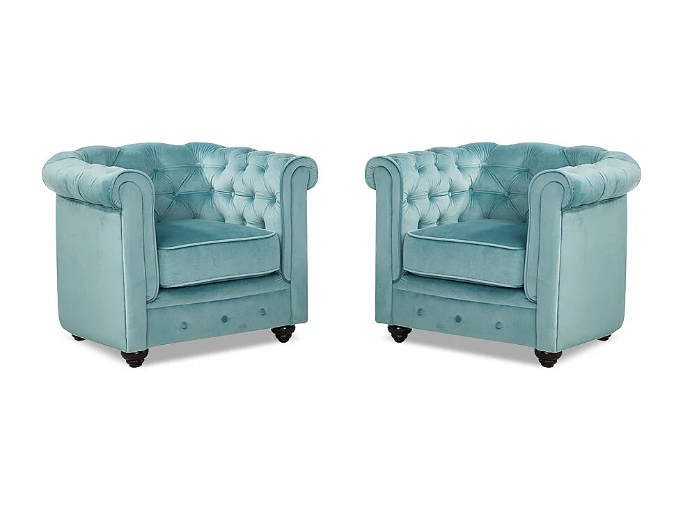 Komplet 2 foteli CHESTERFIELD – Pastelowoniebieski welur 90601