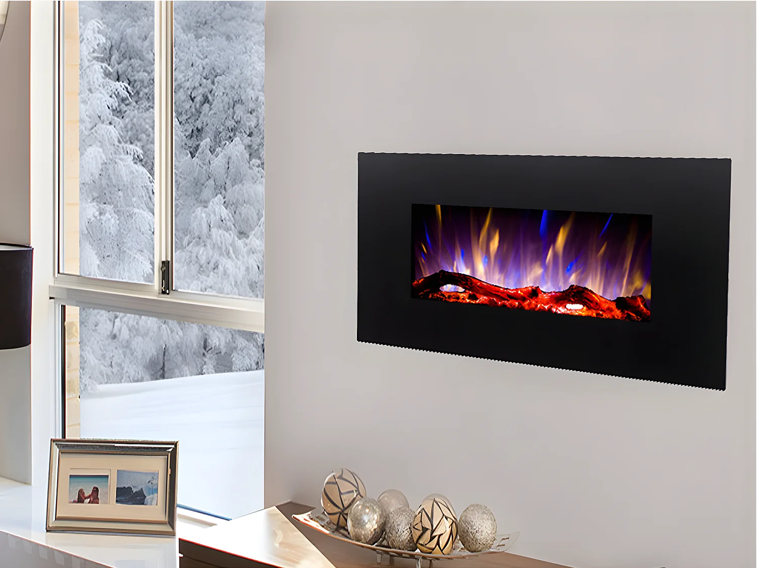 Kominek elektryczny CHANDELA – Szer. 84 x Gł. 14 x Wys. 45 cm – Czarny 92585