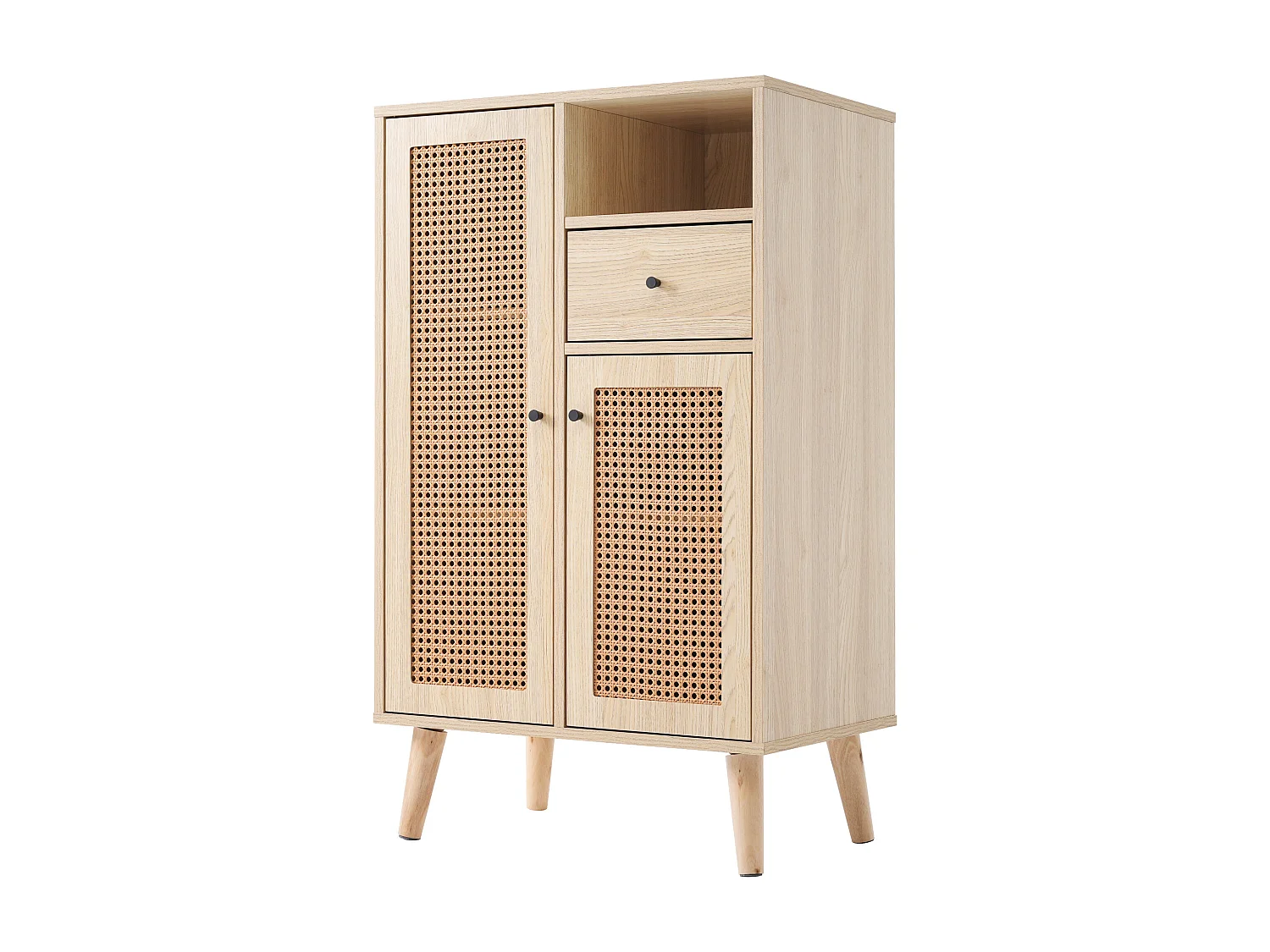 Komoda wysoka z 2 drzwiami i 1 szufladą - Efekt rattanu - Płyta wiórowa - Kolor naturalny - 60 x 40 x 101 cm 2583043 - obrazek 1
