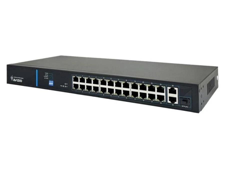 Niezarządzalny przełącznik (switch) 24 porty RJ45 PoE+ 100Mb/s + 2 porty RJ45 Uplink 1Gb/s AVIZIO