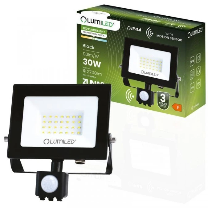 Naświetlacz LED ZUNA2 30W 2700lm 4000K IP44 Czarny Czujnik Ruchu LUMILED - obrazek 2