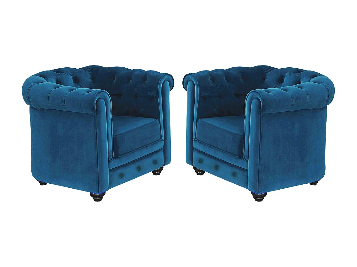Komplet 2 foteli CHESTERFIELD – Welur w odcieniu morskim 94311
