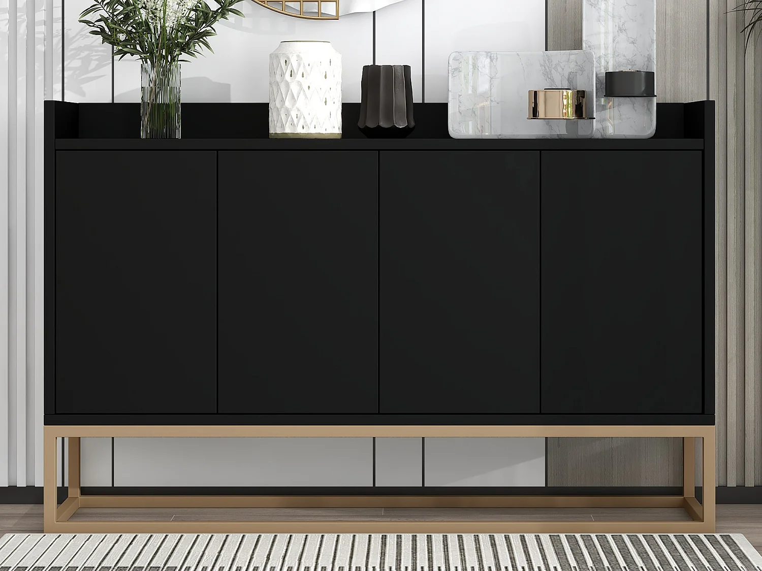 Komoda niska z 4 drzwiami - MDF drewno i nogi metalowe - Styl nowoczesny - Kolor czarny - 120 x 30 x 80 cm 2582987 - obrazek 1