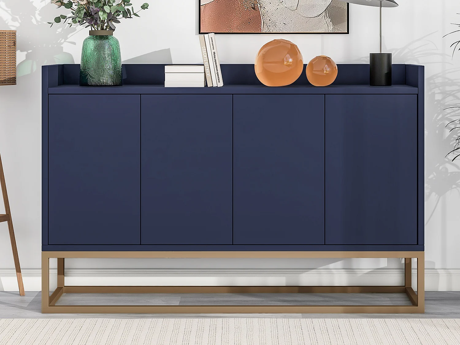 Komoda niska z 4 drzwiami - MDF drewno i nogi metalowe - Styl nowoczesny - Kolor niebieski - 120 x 30 x 80 cm 2582991 - obrazek 1
