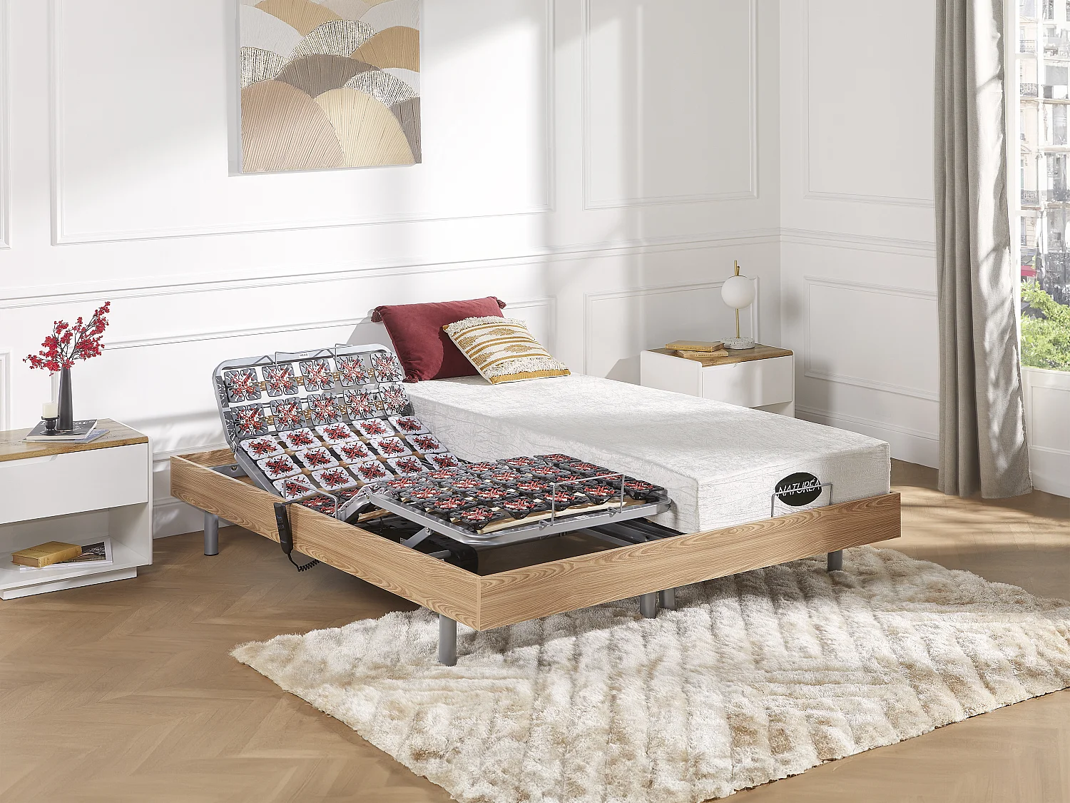 Komplet relaksacyjny całość z płytek+pamięć kształtu ciała i bambus LYSIS III marki NATUREA - silniki OKIN - 2 x 70 x 190 cm - dąb 120825 - obrazek 1