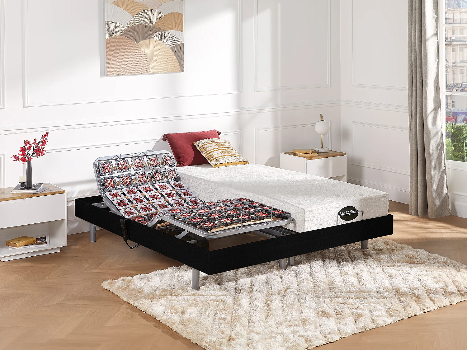 Komplet relaksacyjny całość z płytek+pamięć kształtu ciała i bambus LYSIS III marki NATUREA - silniki OKIN - 2 x 90 x 200 cm - czarny 80831 - obrazek 1