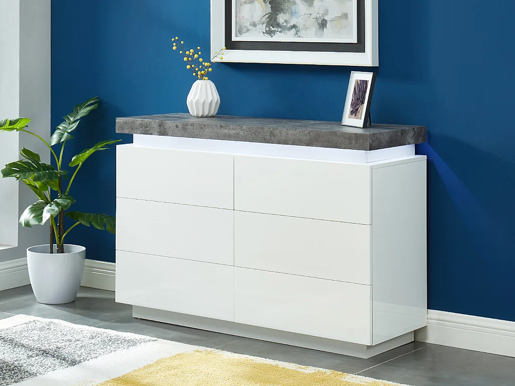 Komoda HALO II – 6 szuflad – lakierowany MDF – z oświetleniem LED – kolor: biały i szary. 123059 - obrazek 1