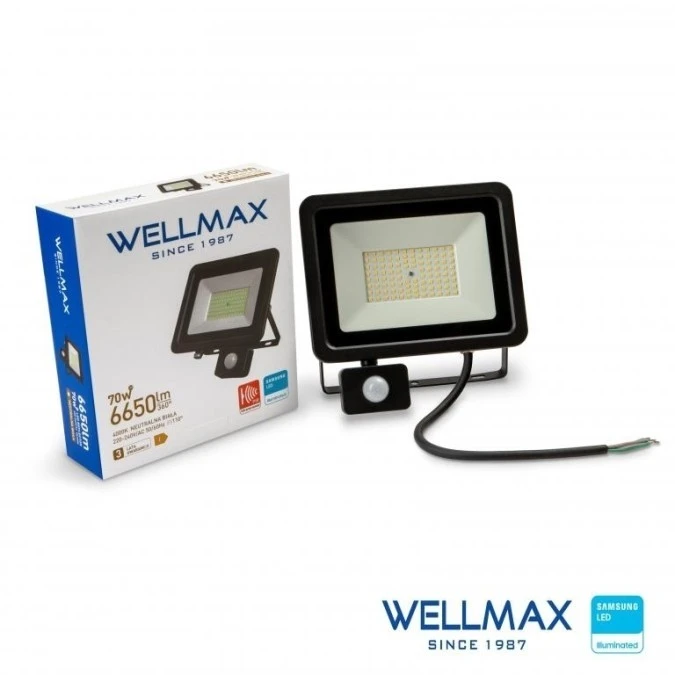 Naświetlacz LED 70W 95lm/W 6650lm IP54 Neutralna 4000K z czujnikiem ruchu SAMSUNG / GOL1FLN070P - obrazek 2