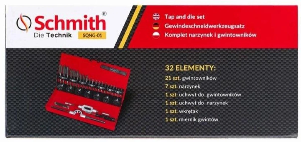 Narzynki i gwintowniki 32szt zestaw z uchwytami w walizce 18500032 SCHMITH - obrazek 2