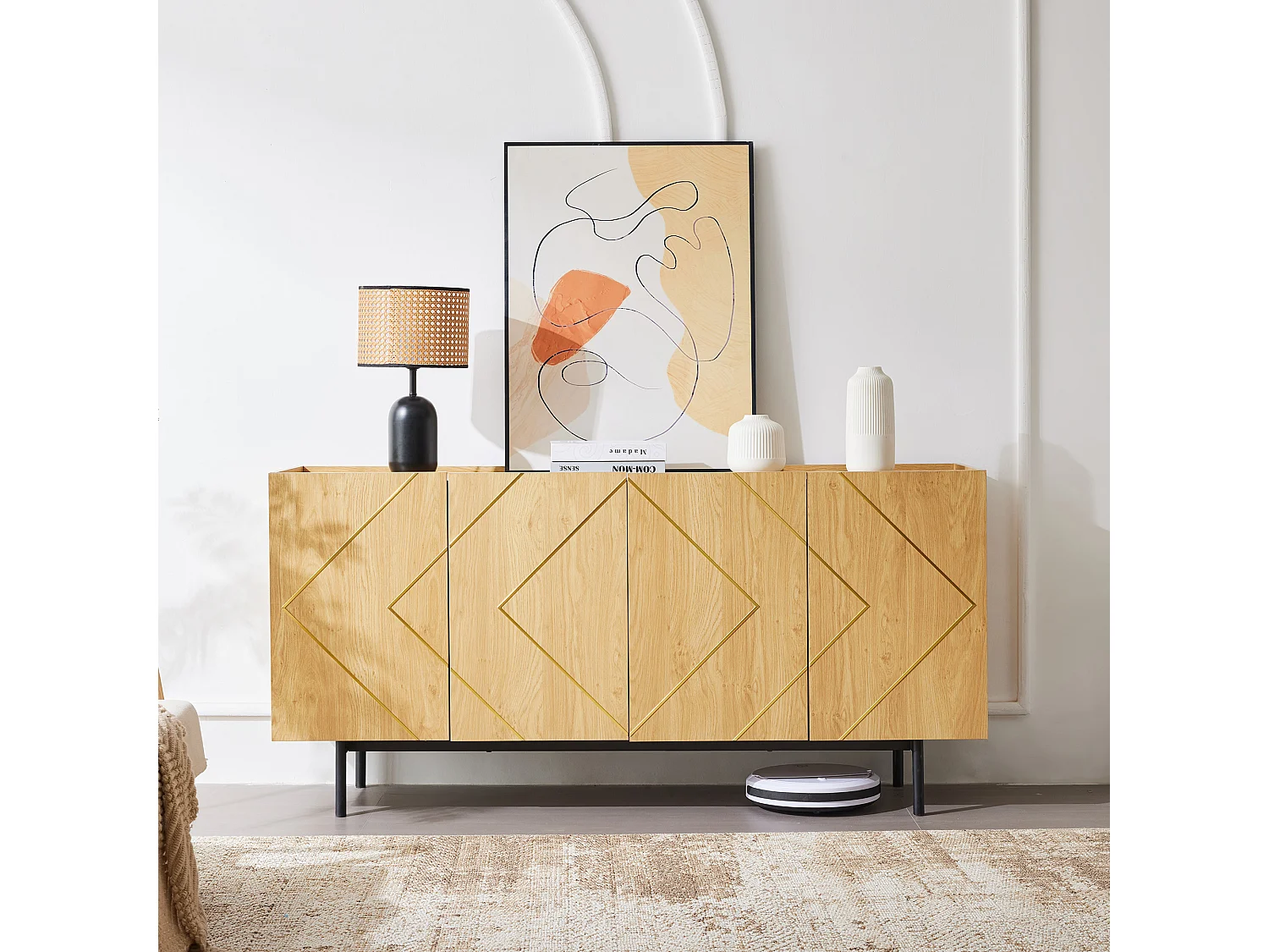 Komoda z 4 drzwiami - drewno naturalne - płyta wiórowa - wys. 78 cm / szer. 160 cm / gł. 40 cm 3466060 - obrazek 1