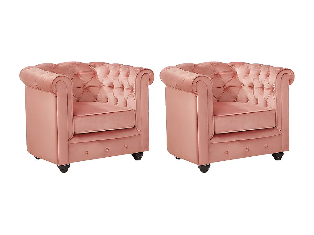 Komplet 2 foteli CHESTERFIELD – Pasteloworóżowy welur 90613