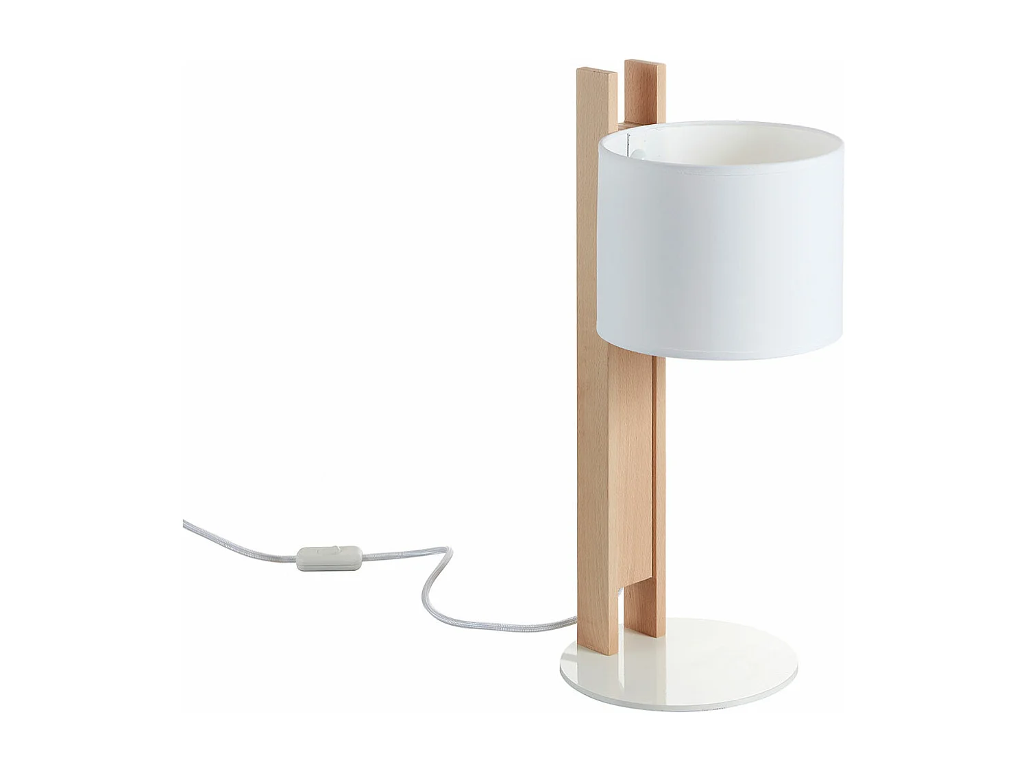KOMPAKTOWA lampa sto?owa w nowoczesnym stylu z drewna – H 50,5 cm – E27 40W – ø45 – IP20 – drewno i bia?a bawe?na 3714790