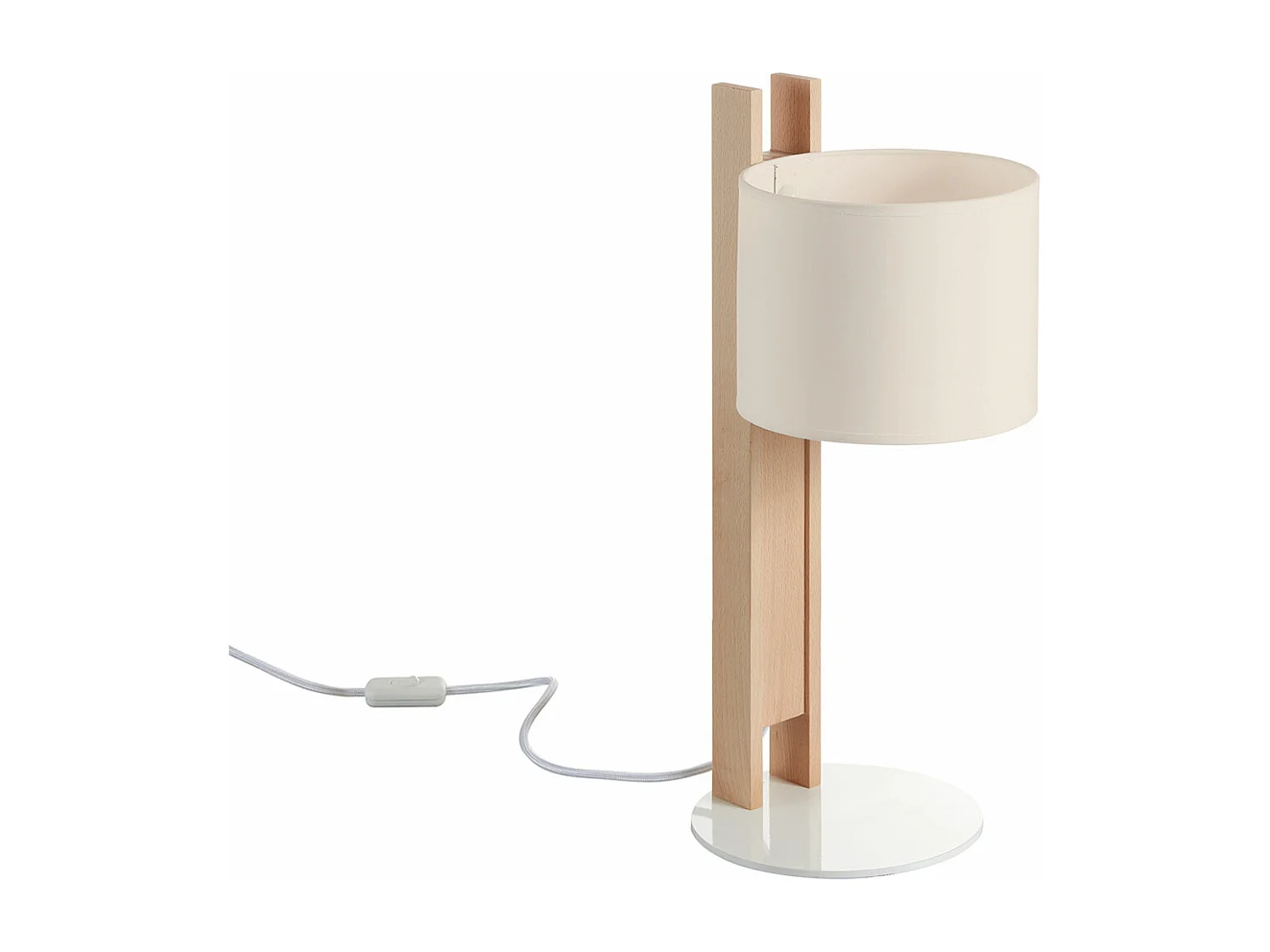 KOMPAKTOWA lampa sto?owa w nowoczesnym stylu z drewna - H 50,5 cm - E27 40W - ø45 - IP20 - drewno i br?zowa bawe?na 3714804 - obrazek 1