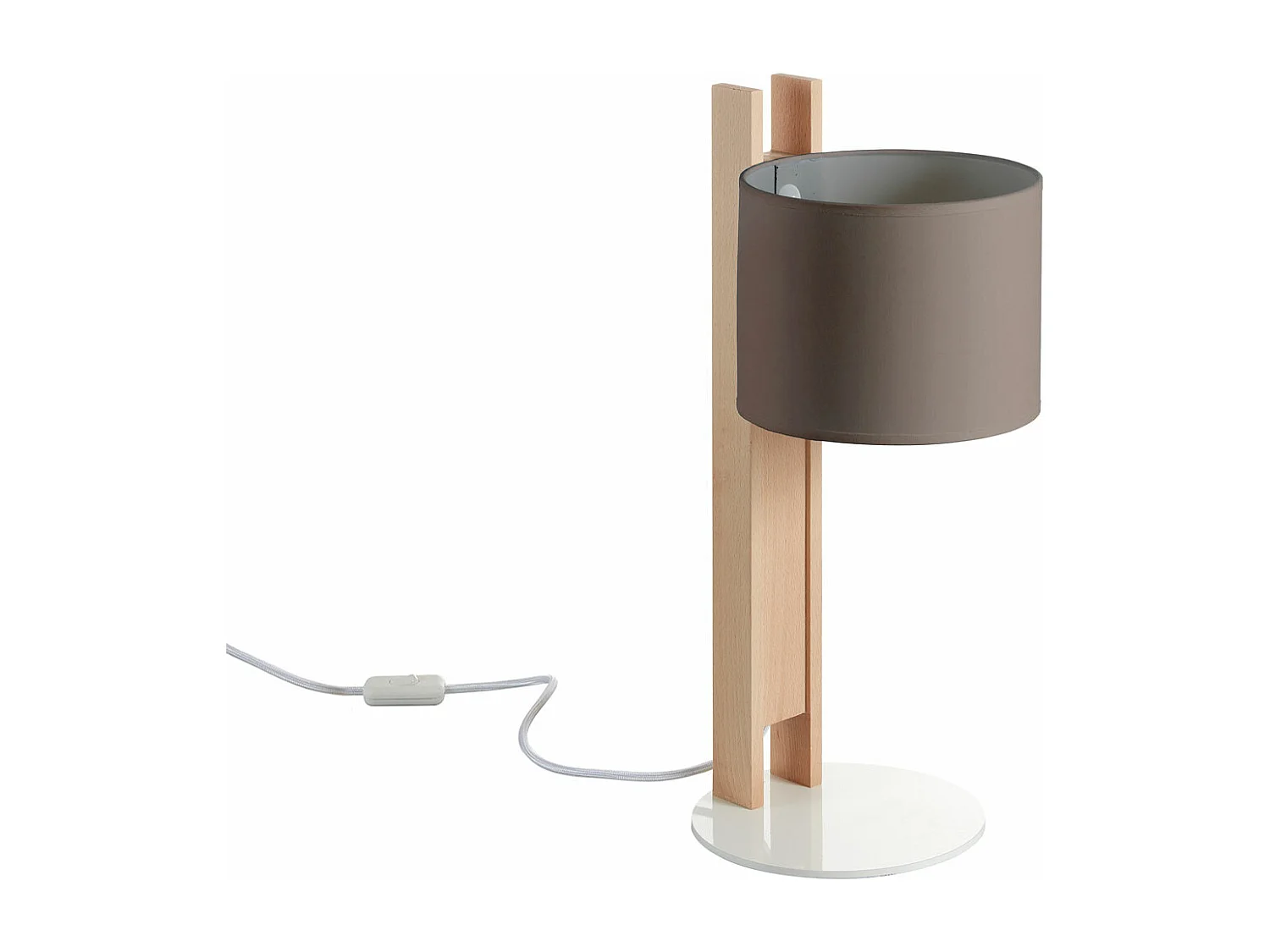 KOMPAKTOWA lampa sto?owa w nowoczesnym stylu z drewna – H 50,5 cm – E27 40W – ø45 – IP20 – drewno i be?owa bawe?na 3714811
