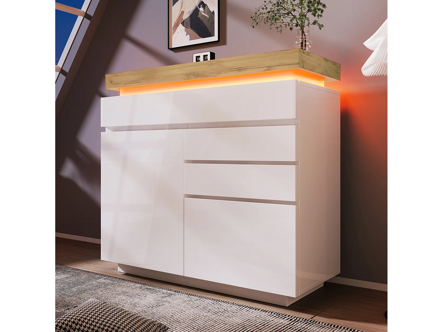Komoda z 2 drzwiami i 3 szufladami - 110 x 39 x 115 cm - Diody LED - Płyta wiórowa - do salonu, sypialni - Biała 3777295 - obrazek 1