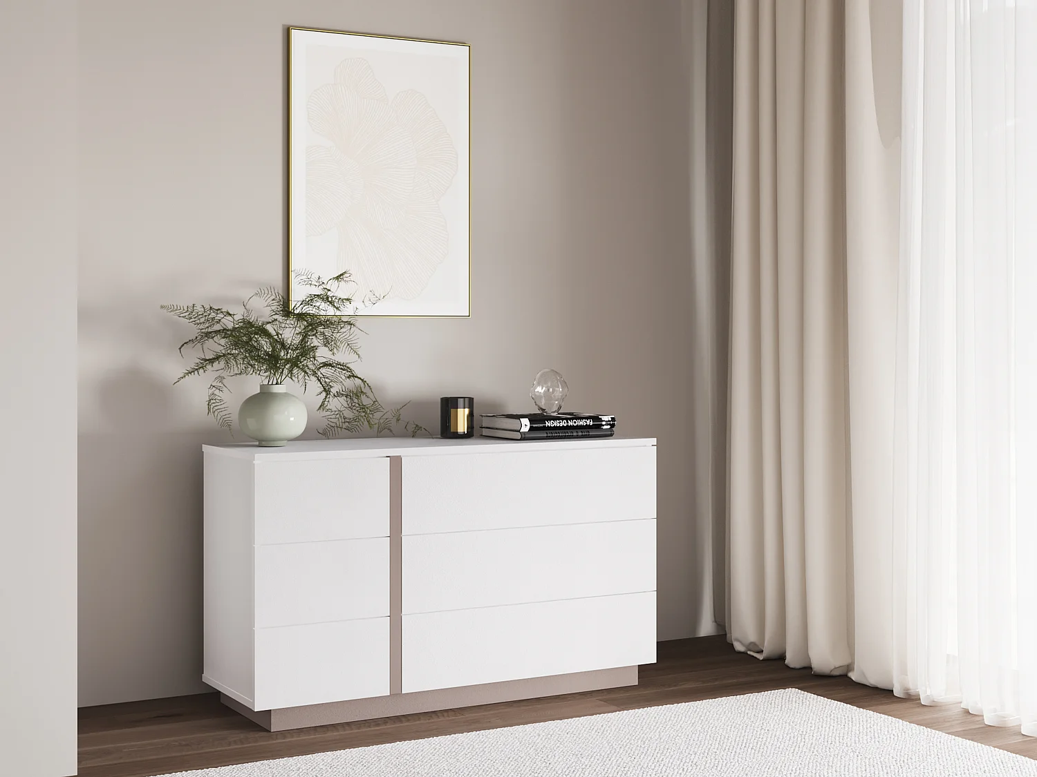 Komoda NAPOLI – 6 szuflad – Kolor biały i taupe 3260869