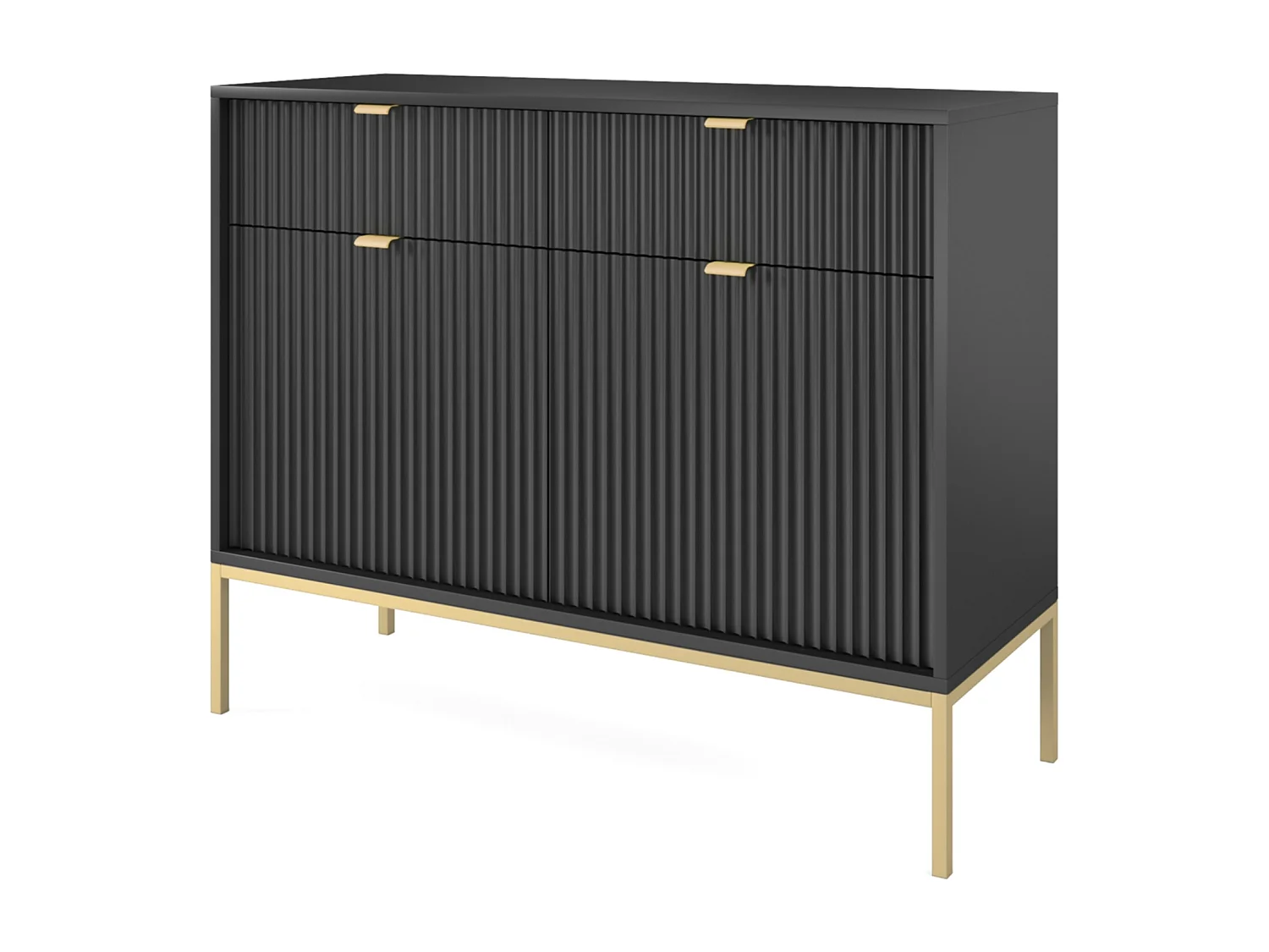 Komoda Design NOVA - Kolor: Czarny, fasada Geriffelt, 2 drzwi, 2 szuflady, 83x104x39cm, złote metalowe nogi, mebel uniwersalny 3871813 - obrazek 1