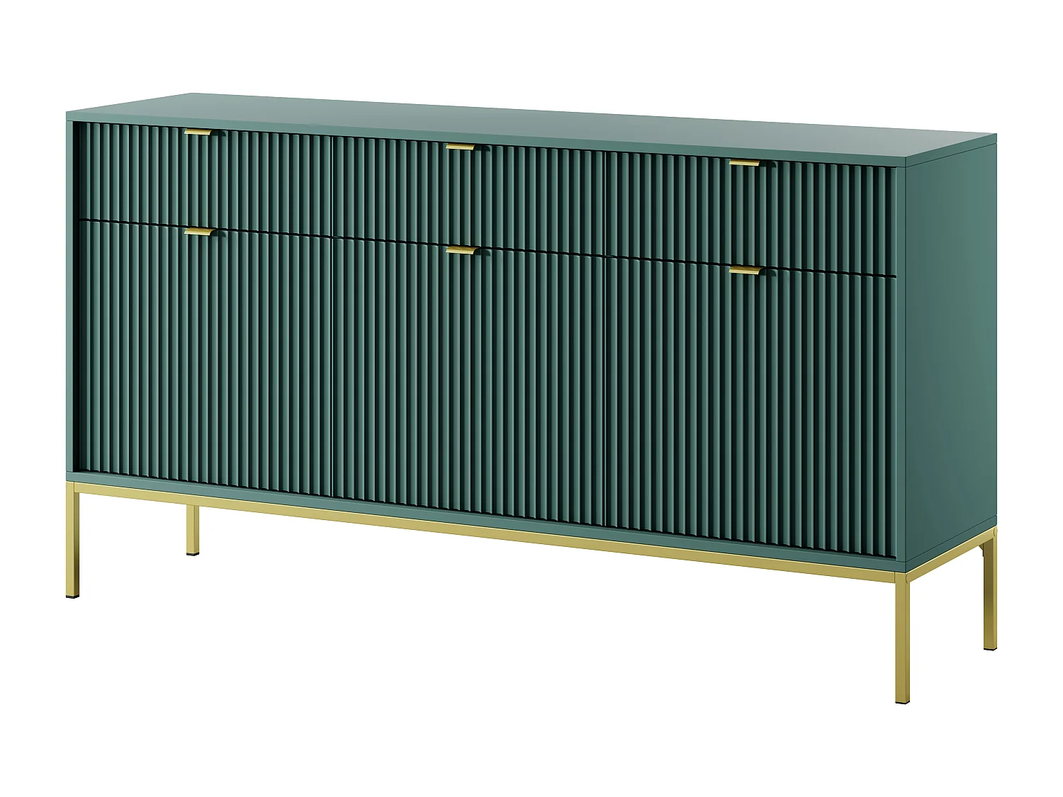 Komoda Elegancka DomoHome NOVA – 154x83x39cm, fasada Geriffelt, złote uchwyty, uniwersalny design, 3 szuflady i 3 drzwi, Labrador, rama złota 3871816 - obrazek 1