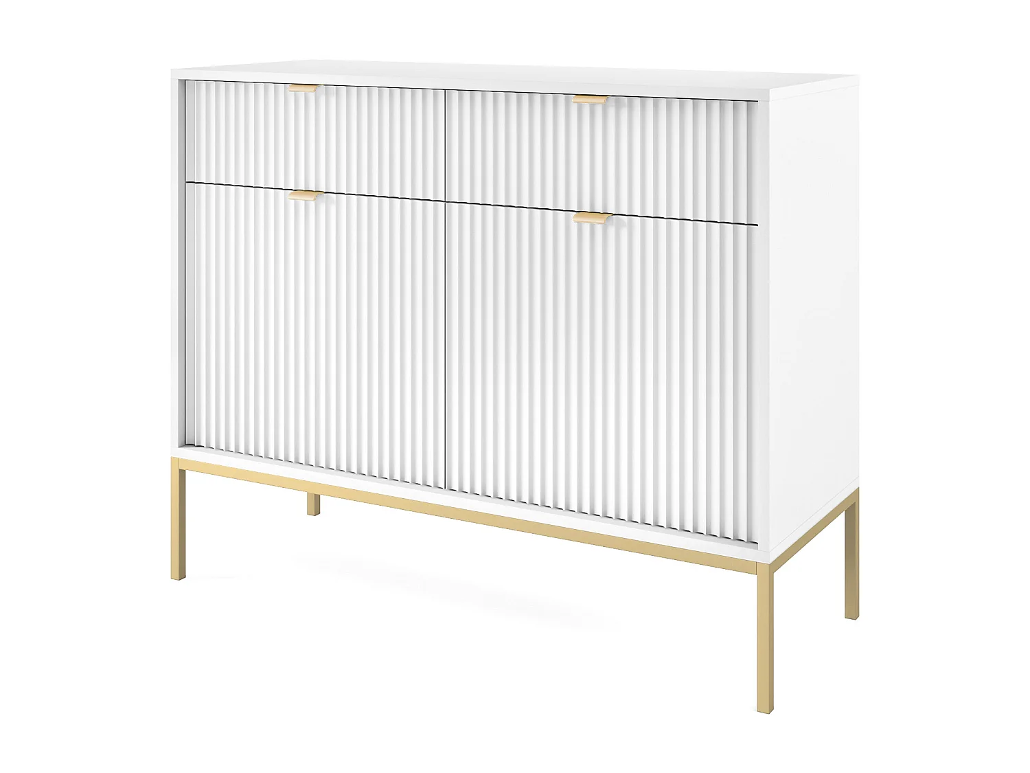 Komoda Design NOVA - Kolor: Biały, fasada Geriffelt, 2 drzwi, 2 szuflady, 83x104x39cm, złote metalowe nogi, mebel uniwersalny 3871827 - obrazek 1
