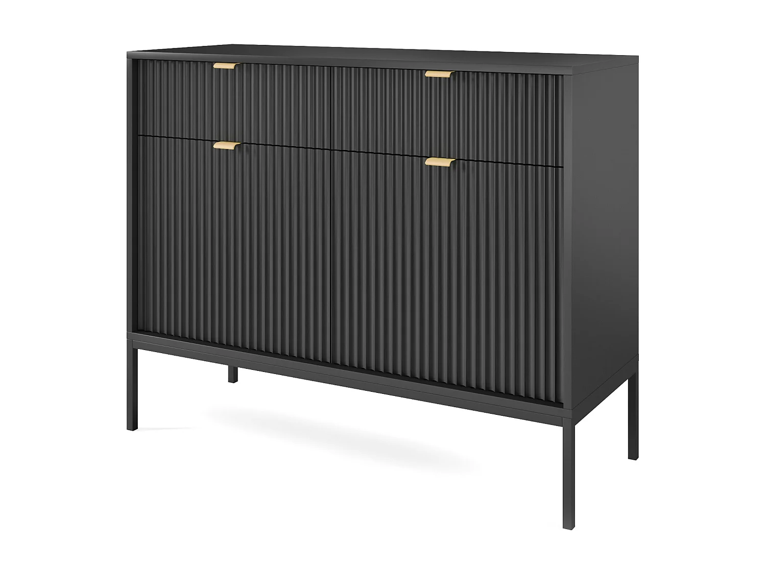 Komoda Design NOVA - Kolor: Czarny, fasada Geriffelt, 2 drzwi, 2 szuflady, 83x104x39cm, czarne metalowe nogi, mebel uniwersalny 3871829 - obrazek 1