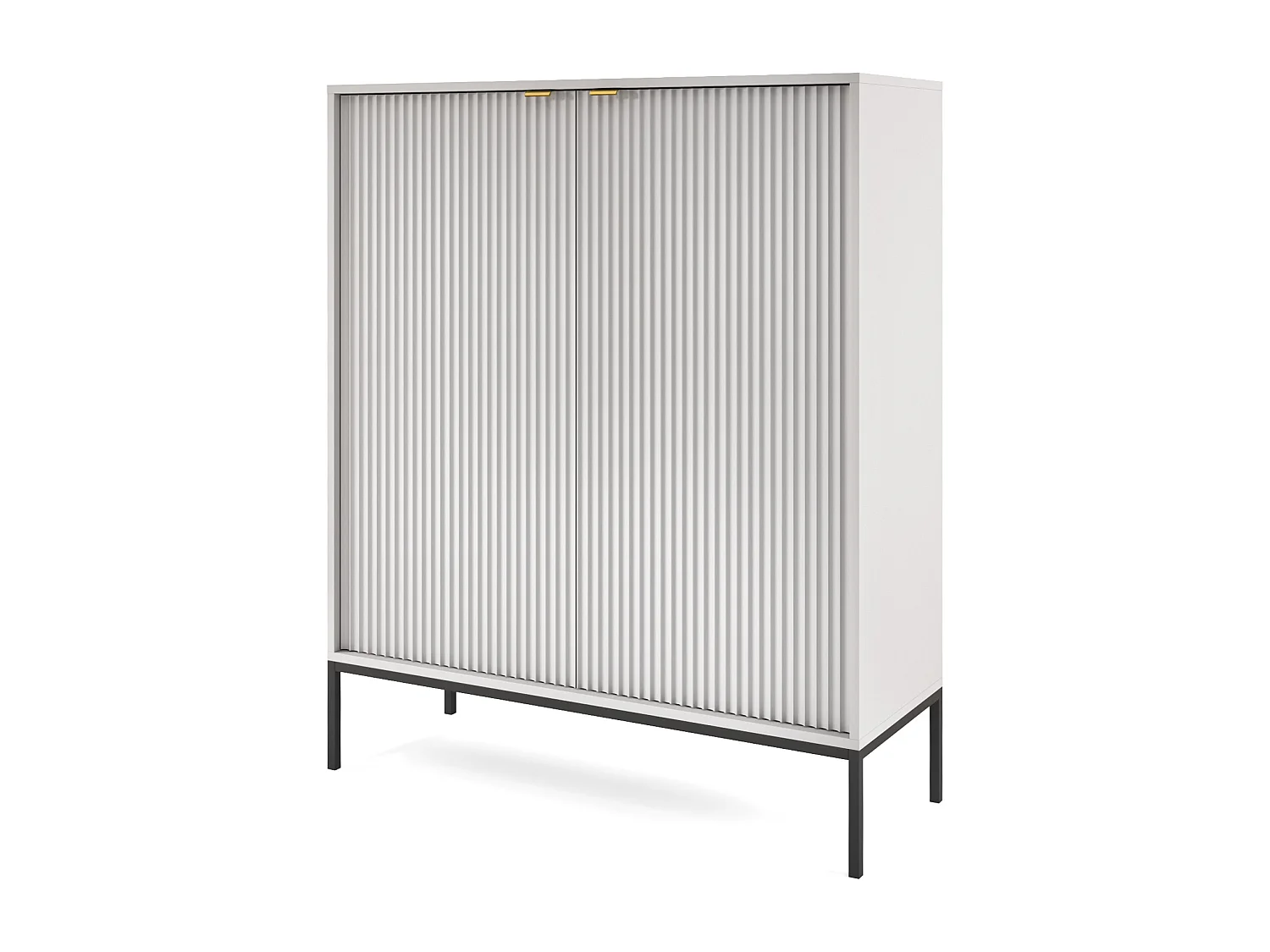 Komoda Wysoka Geriffelt NOVA – 2 drzwi, Highboard z złotymi uchwytami, Szary, czarne nogi 125x104x39cm - Elegancka do salonu 3871844 - obrazek 1