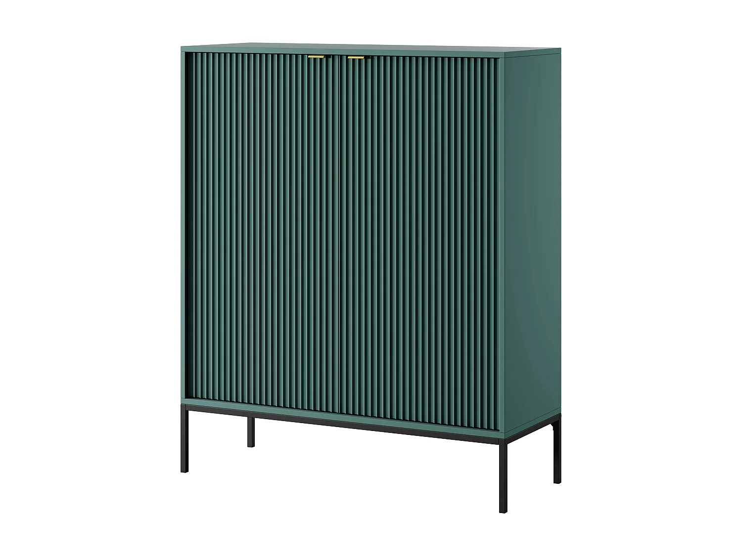 Komoda Wysoka Geriffelt NOVA – 2 drzwi, Highboard z złotymi uchwytami, Labrador, czarne nogi 125x104x39cm - Elegancka do salonu 3871846 - obrazek 1