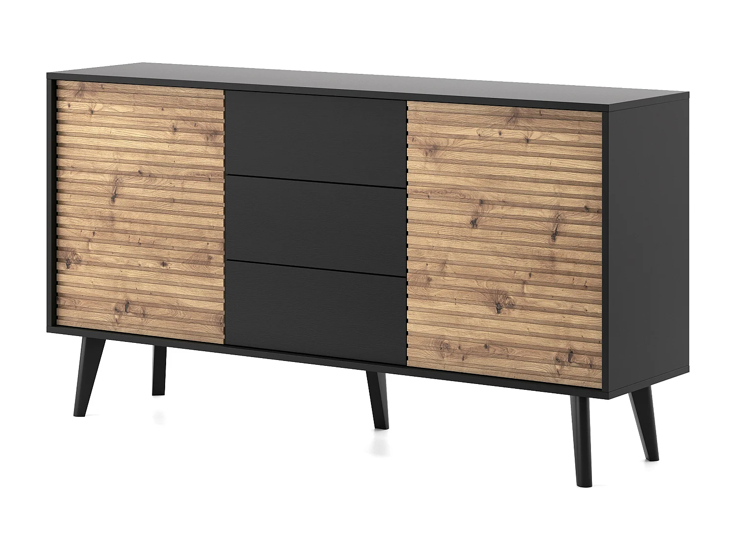 Komoda WILLOW Czarny + Dąb Artisan – 104x83x39 cm, 2 Drzwi, 3 Szuflady, Nowoczesny Styl Loftowy 3871886 - obrazek 1