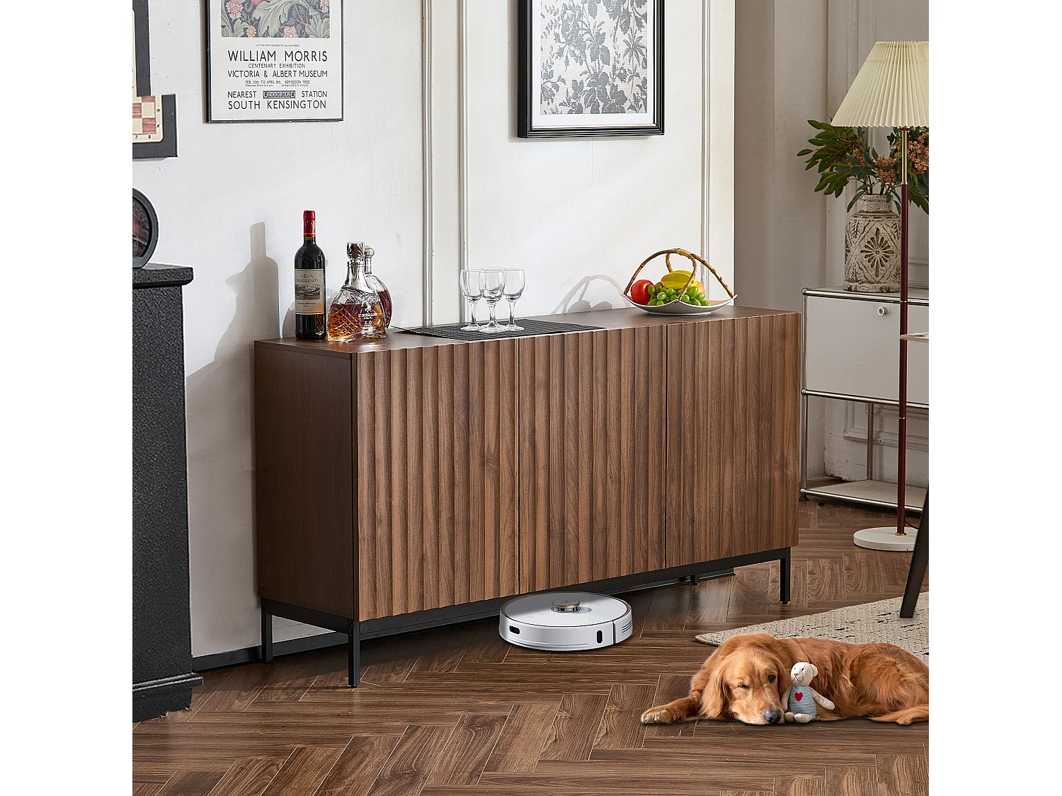 Komoda z 3 drzwiami - 150 x 40 x 80 cm - Drewno MDF - Regulowane półki - Falisty wzór 3D - Brązowy 3878040 - obrazek 1