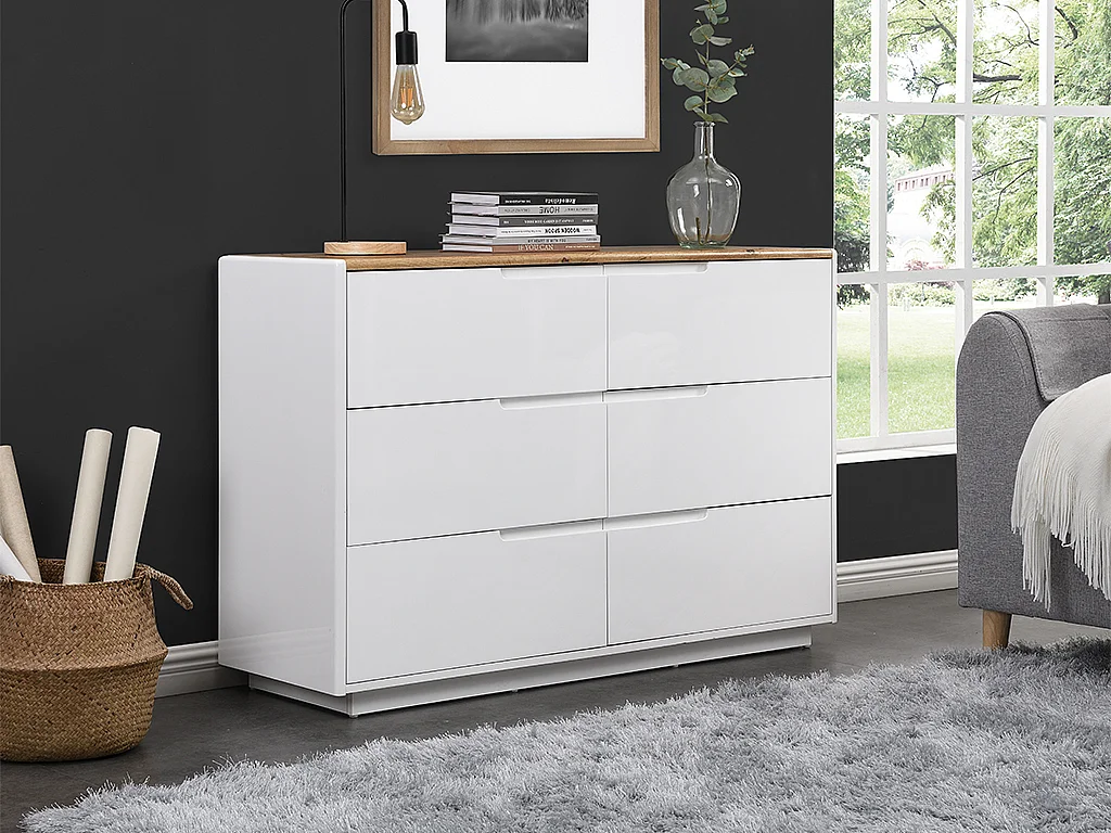 Komoda AMANI – 6 szuflad – MDF – kolor biały lakierowany i dębowy 125105